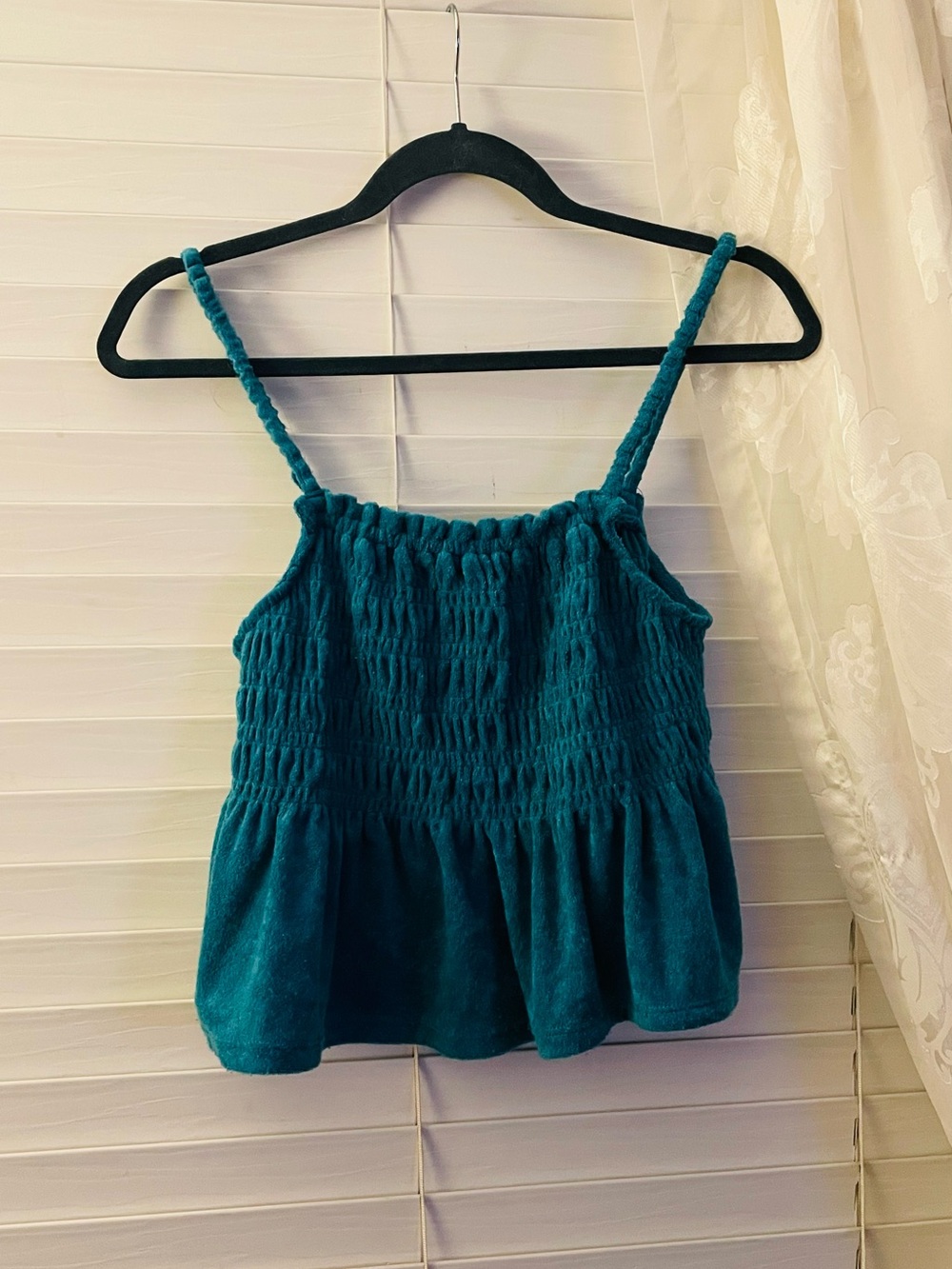 SO Teal Smocked Crop Top with Braided Straps